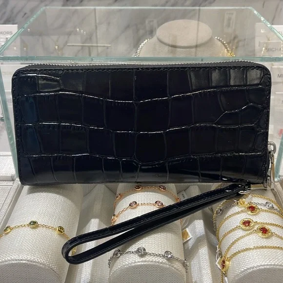 Michael Kors Jet Set Travel Metallic Crocodile Embossed Leather Continental Wall - Picture 14 of 16